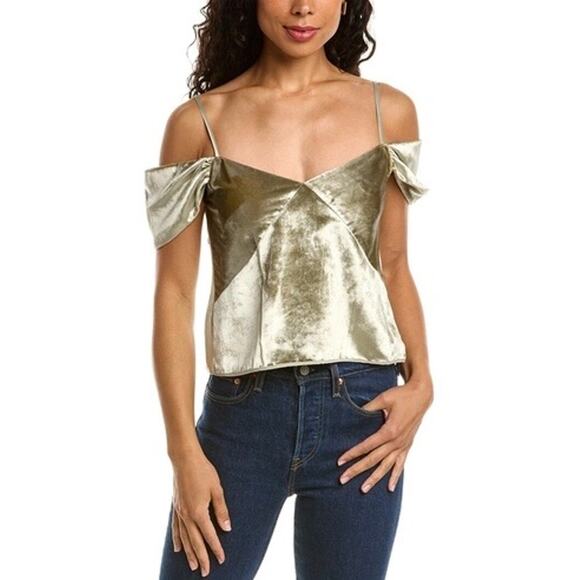 VINCE Poet Strap Slip Cami Women 10 Light Sage Green Velvet Off the Shoulder Top - Picture 1 of 15